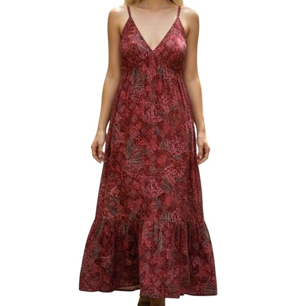 Faherty Eden Dress Women XXL Island Breeze Floral Maxi Tassel Empire Waist NEW